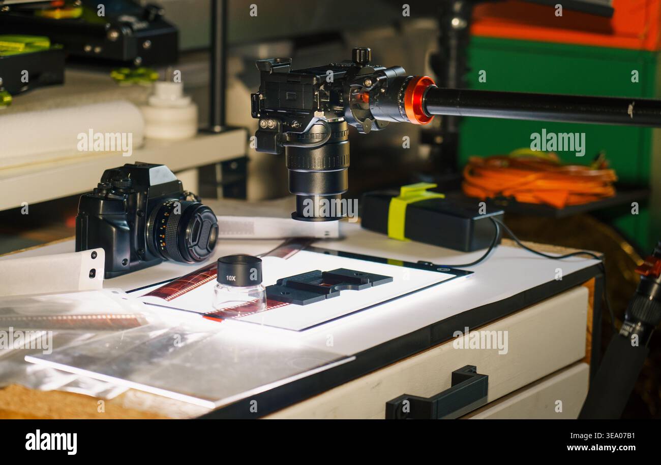 Digital camera scanning film negative light pad laboratory setup ...