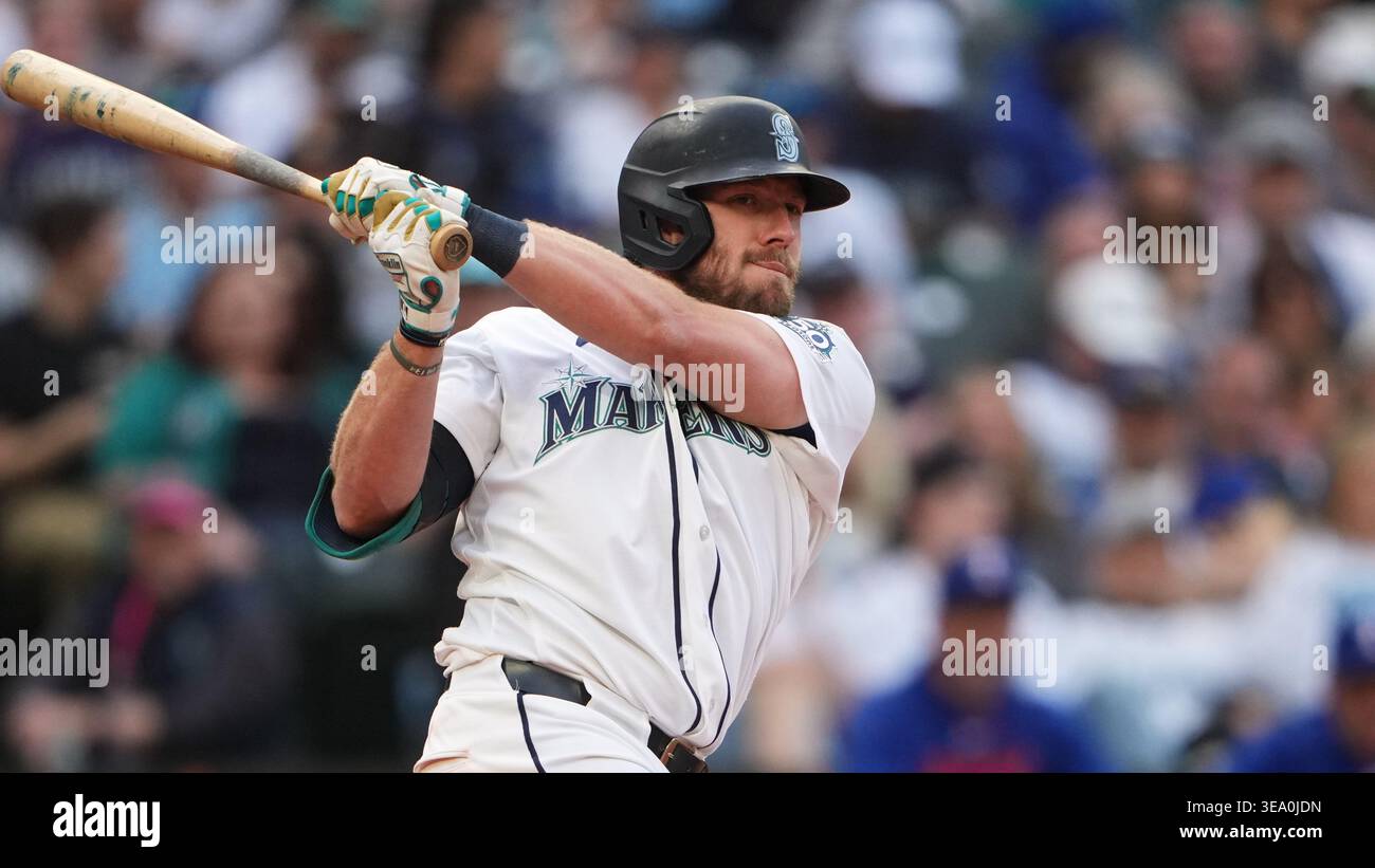 Mariners Luke Raley Seattle Mariners' Luke Raley follows through against the Texas Rangers ...