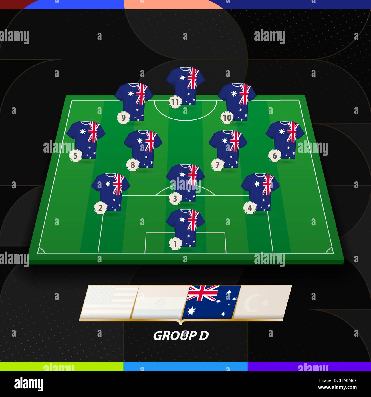 Australia Football Team Lineup Formation on Soccer Field for ...