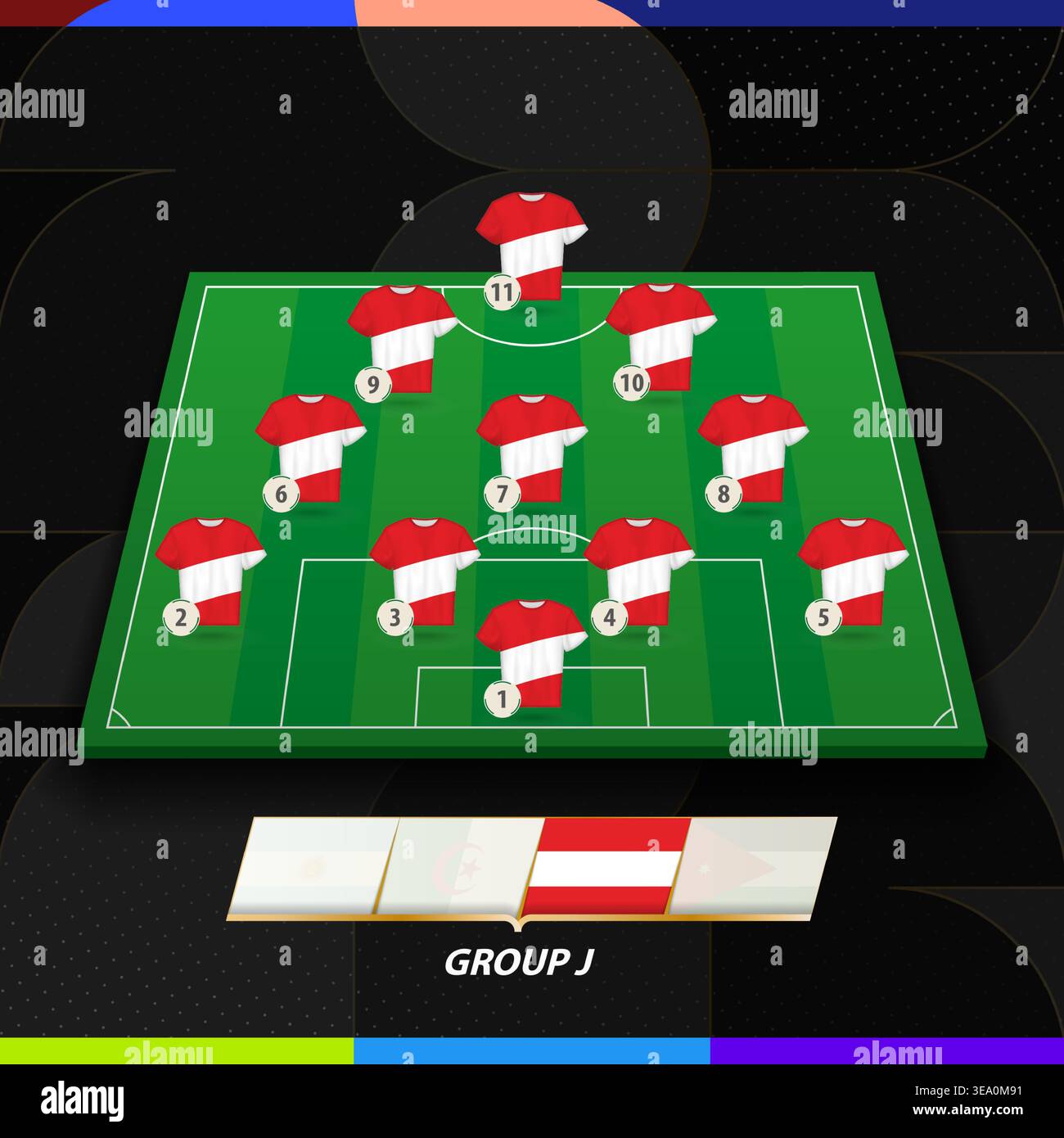 Football Roster Vector Austria Football Team Lineup Formation on Soccer Field for ...