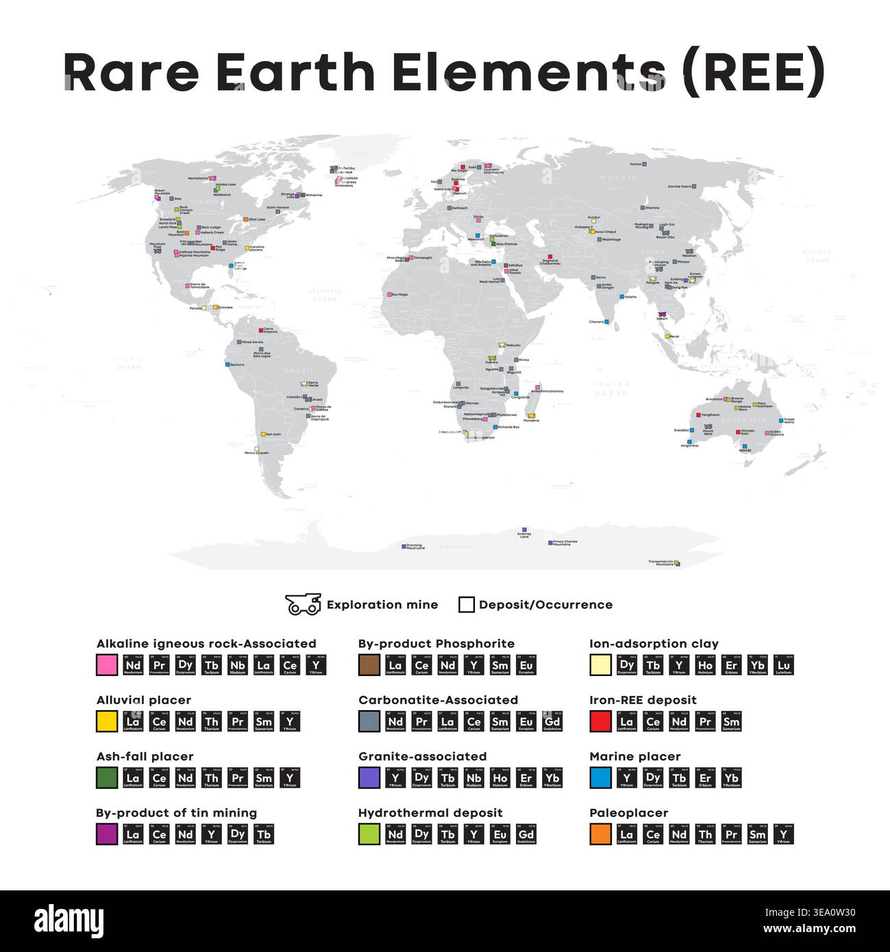 Global Rare Earth Element REE deposits map Stock Vector Image & Art - Alamy