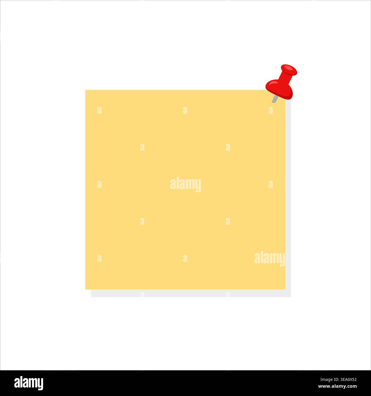 Yellow sticky note with red push pin at corner, flat minimal Stock Vector