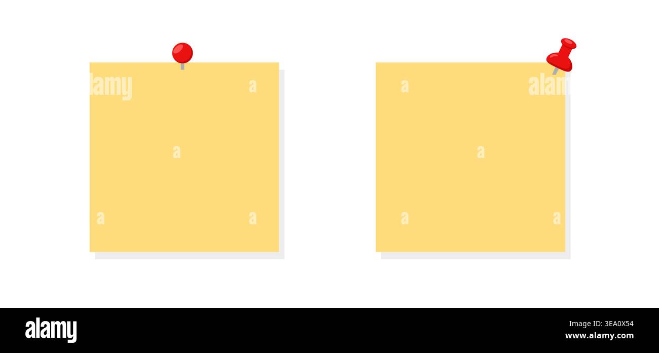 Yellow sticky notes with red pins flat office note icons Stock Vector