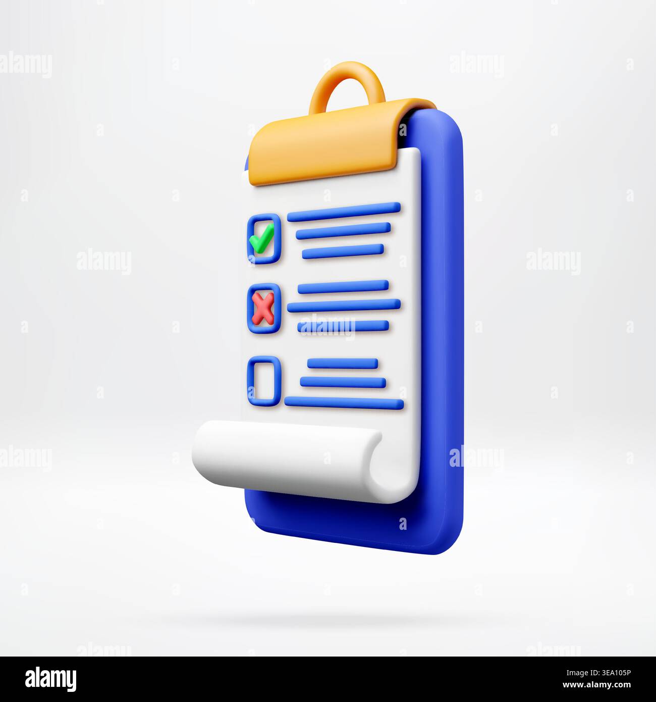 3D clipboard with document and checklist. Stock Vector