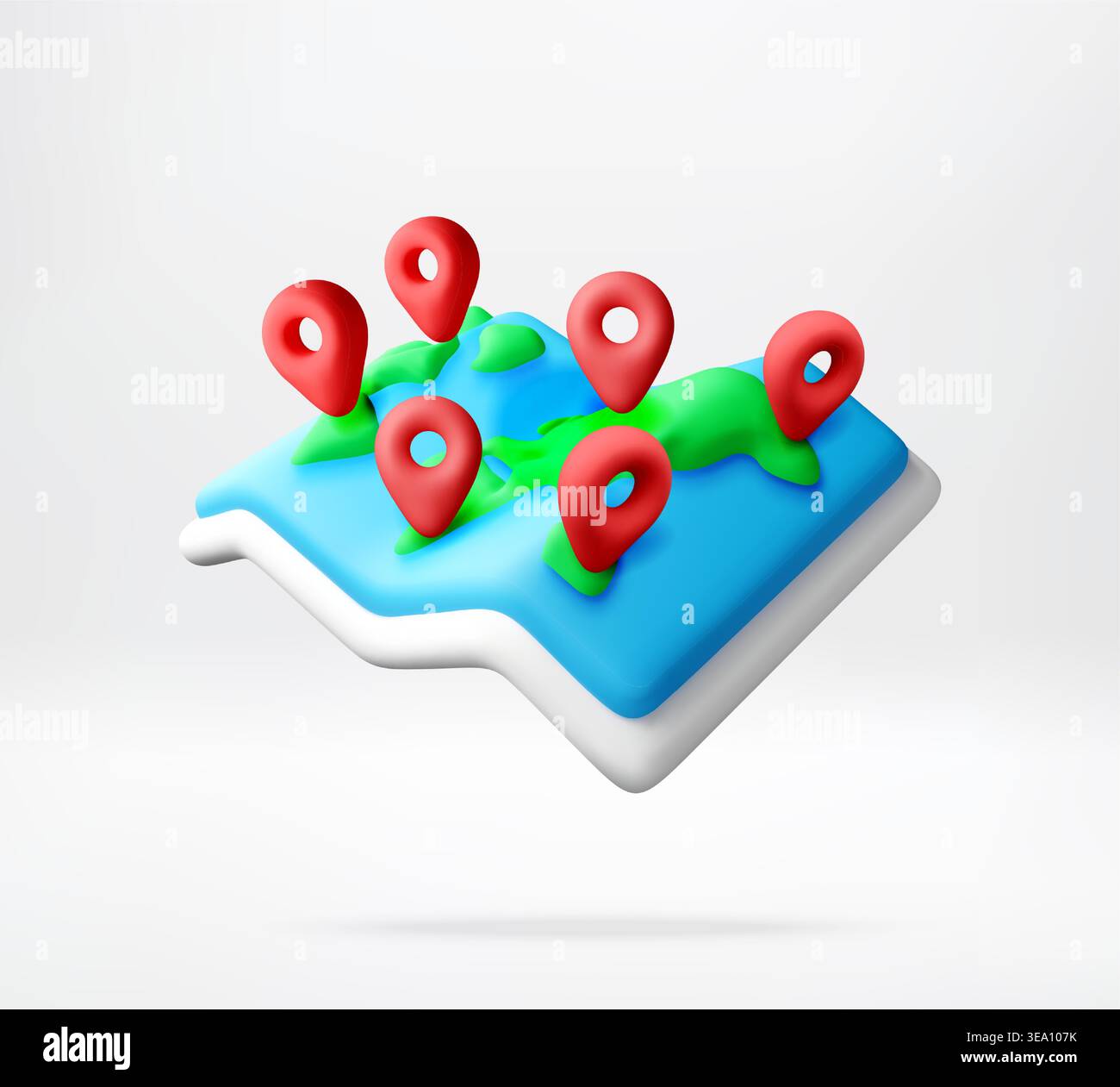 3d map with red pin markers. Stock Vector