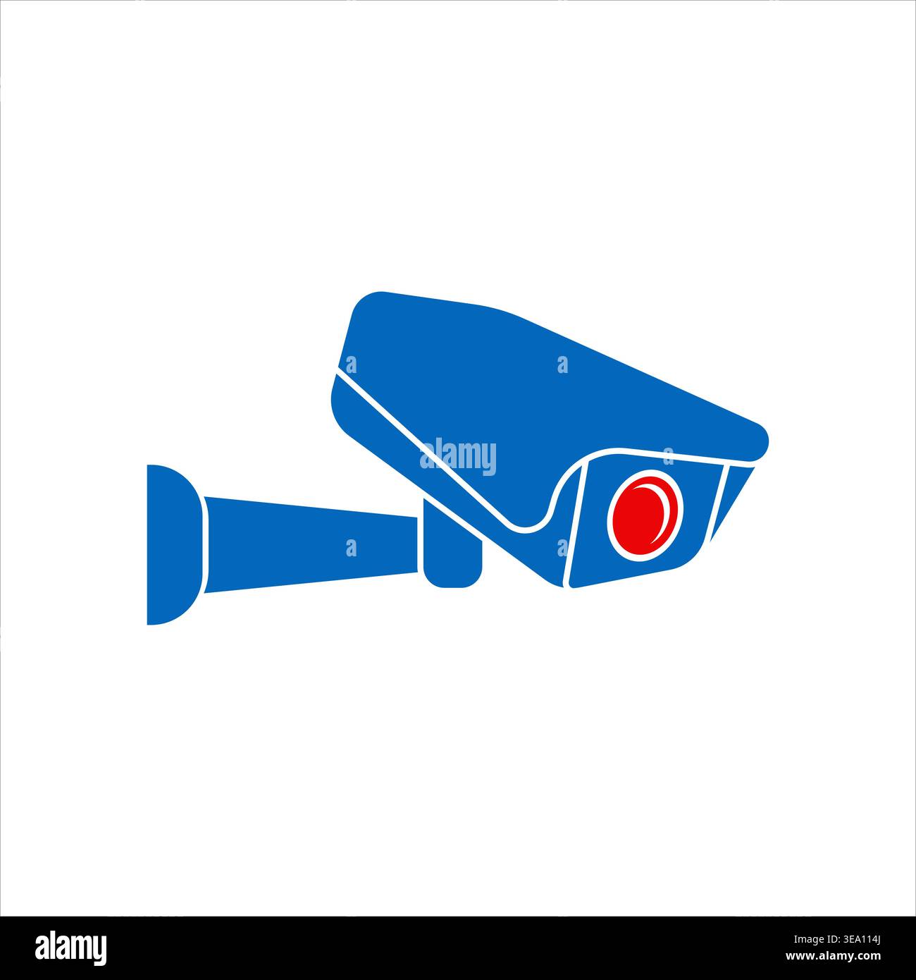 Security camera icon flat vector blue design with red lens Stock Vector