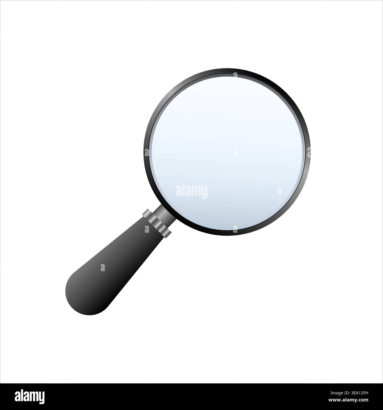 Single realistic magnifying glass icon metallic silver black handle Stock Vector