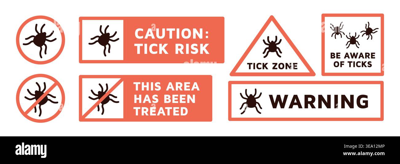 Tick danger signs. Different shapes warning stickers, being bitten by ...