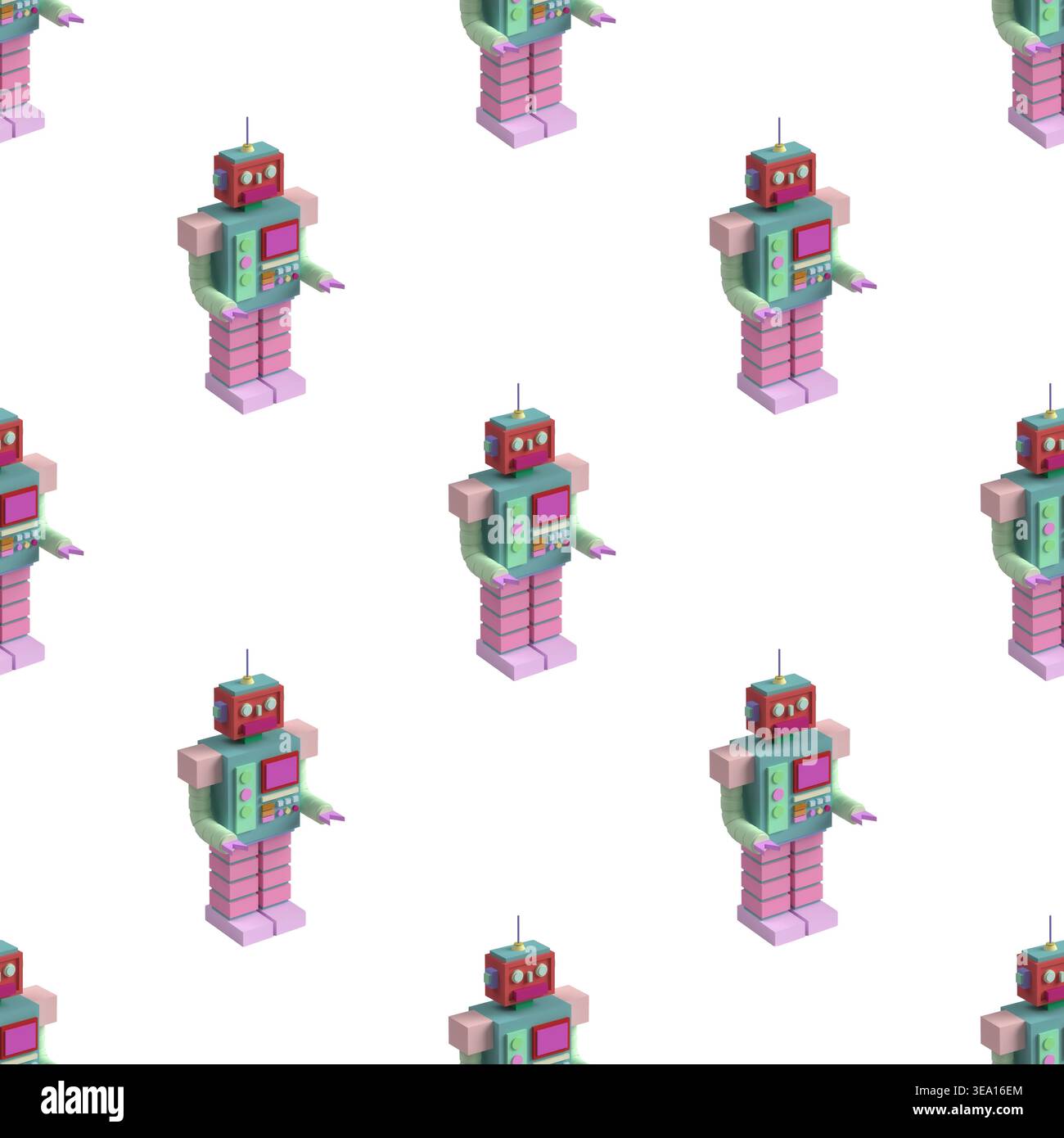 Assorted colorful retro toy robots seamless pattern background Stock Photo