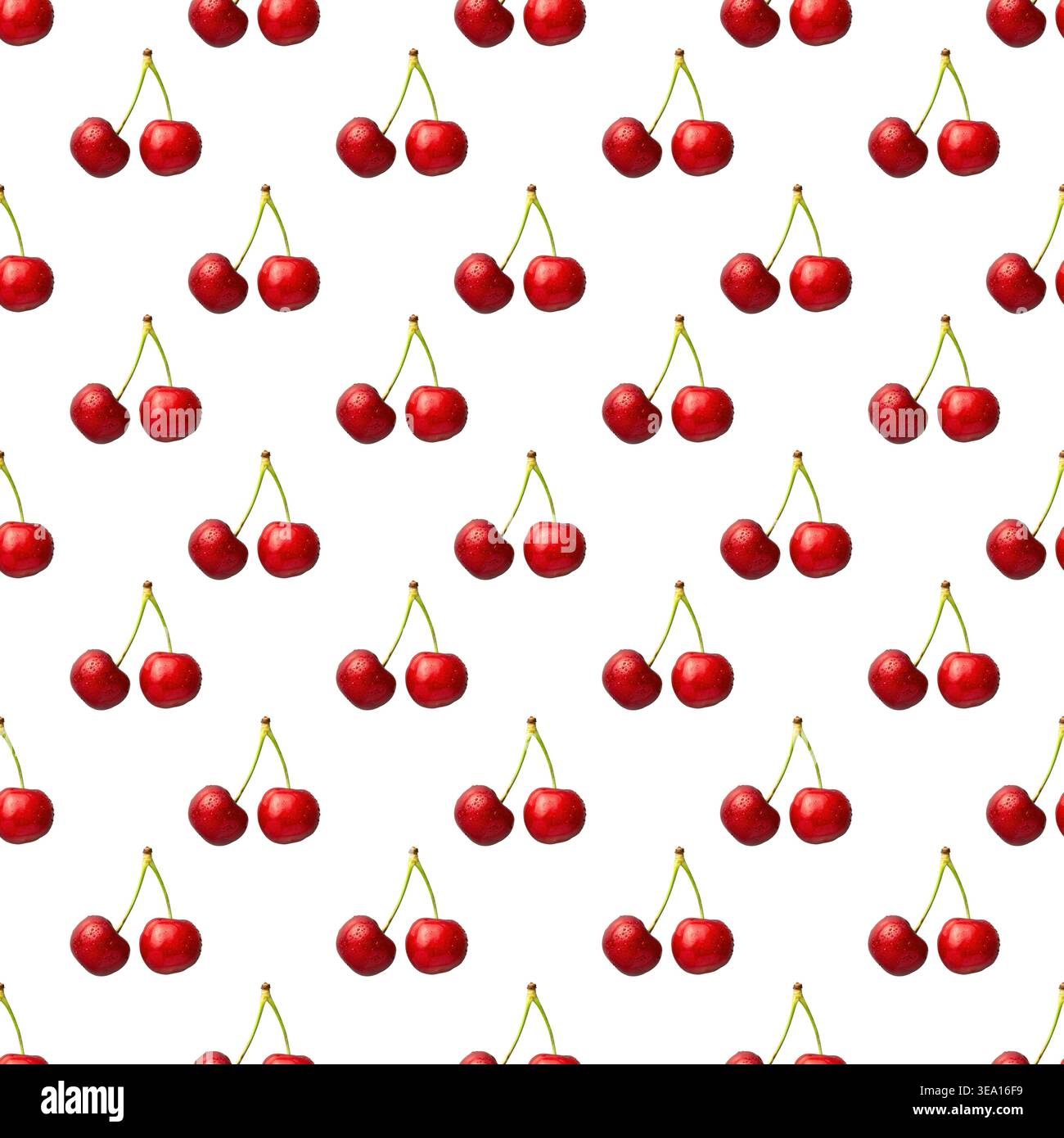 Fresh red cherries pairs repeated seamless pattern background Stock Photo