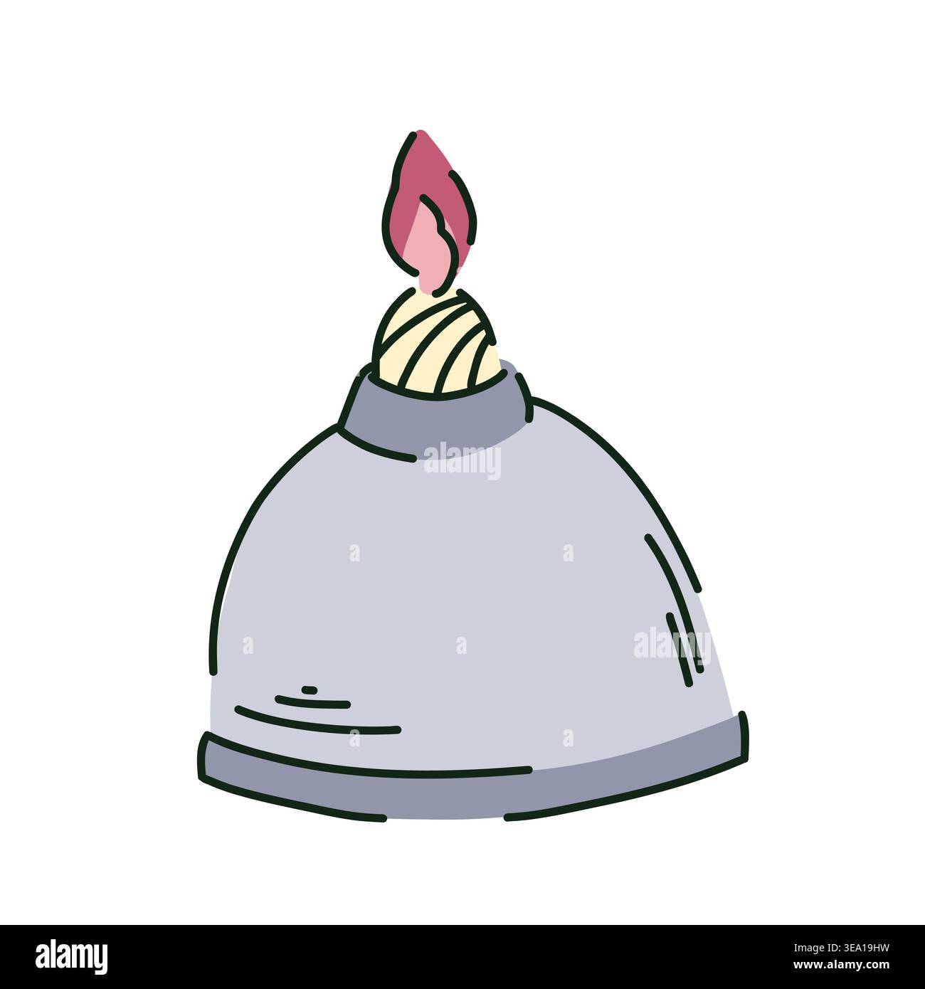 A stylized burner with a lit flame in a doodle style, laboratory equipment for experiments and research Stock Vector