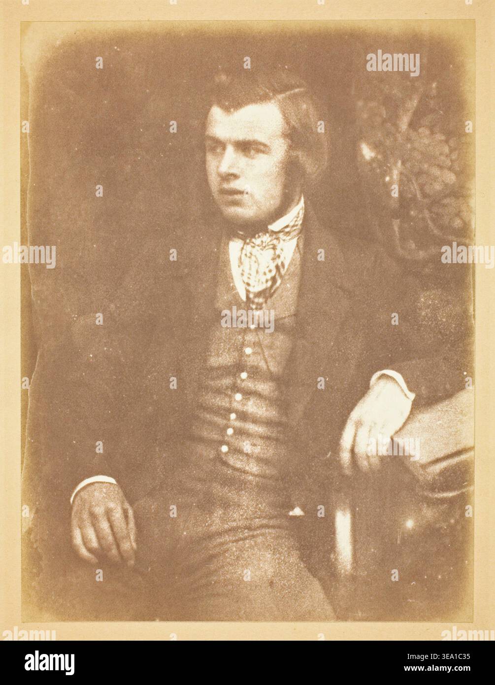 Mr. Brodie, RSA by David Octavius Hill, 1845, Scottish sculptor in formal dress with decorative waistcoat and bow tie, seated three-quarter pose Stock Photo