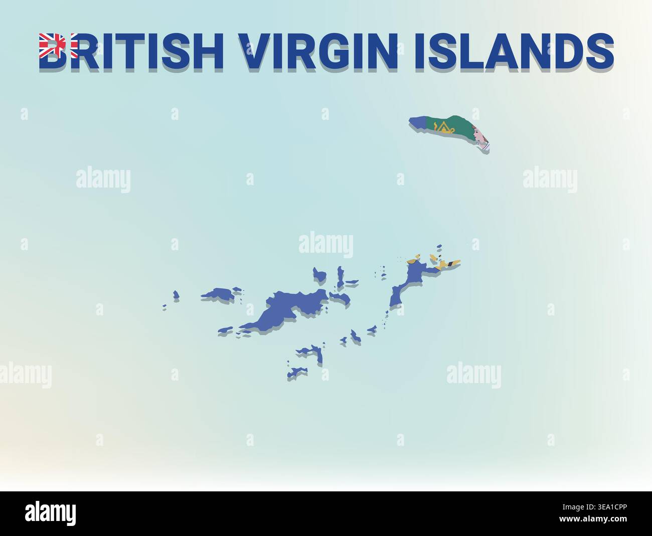 High quality flag map of British Virgin Islands featuring authentic national colors and iconic flag design perfect for geographic education Stock Vector