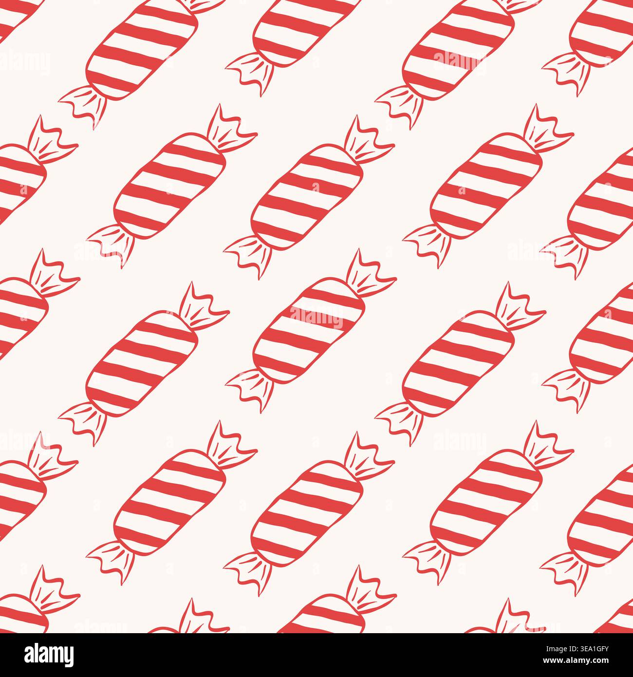 Red and white striped candy pattern on light background. Stock Vector