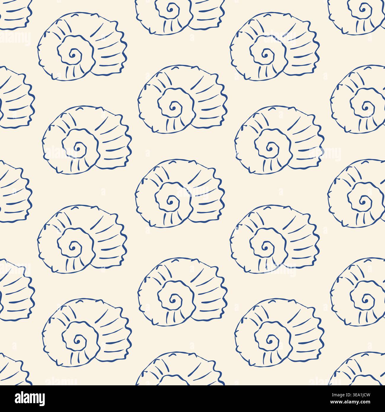 Simple line art of nautilus shells, seamless repeat pattern Stock Vector