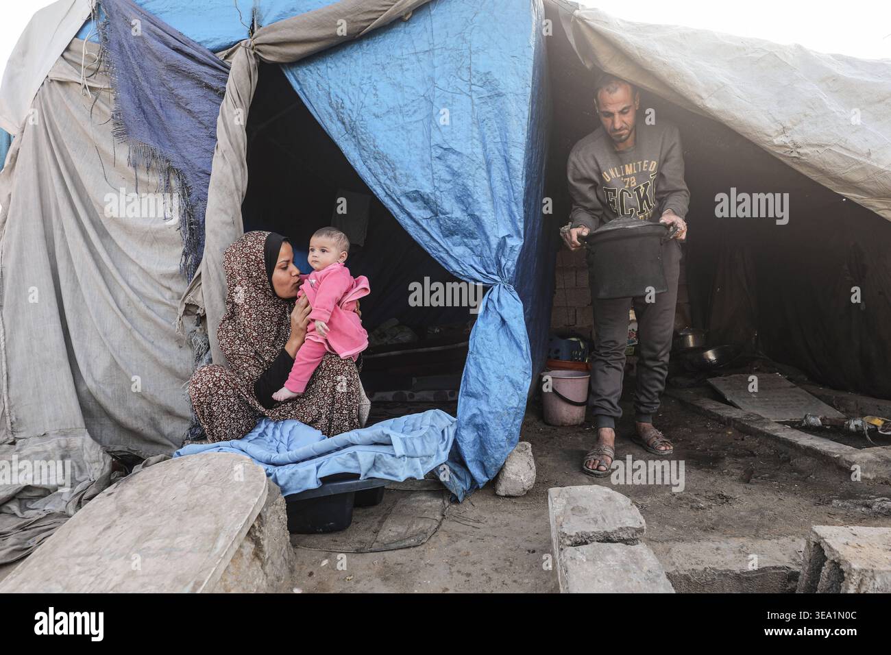 Palestinian Khaled Ismail al-Za anin lives in a dilapidated tent inside ...