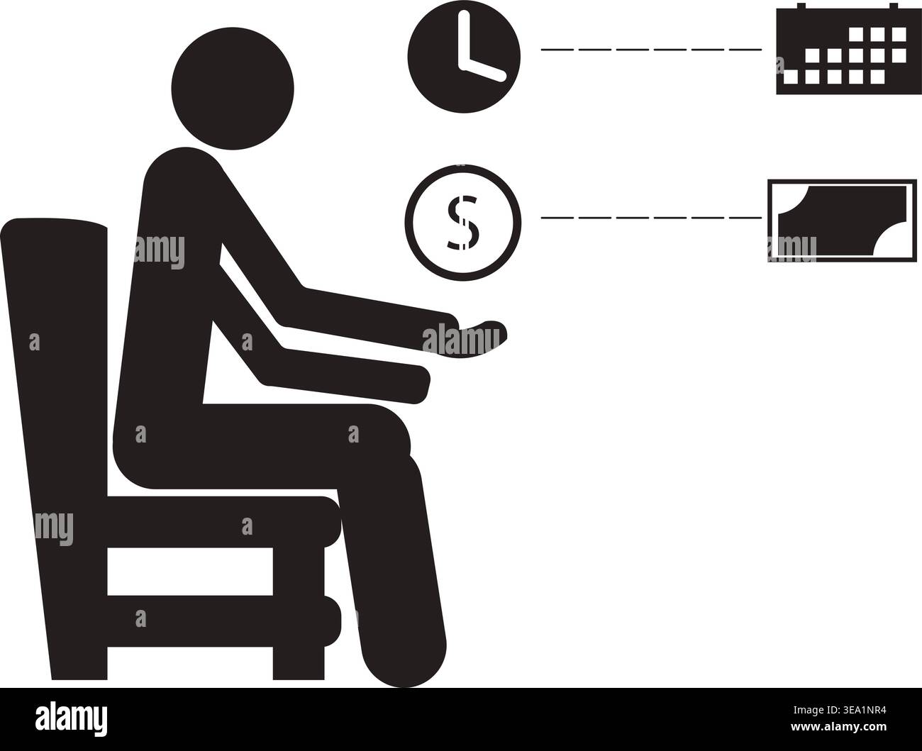 Worker waiting for salary payment while checking time and money Stock Vector