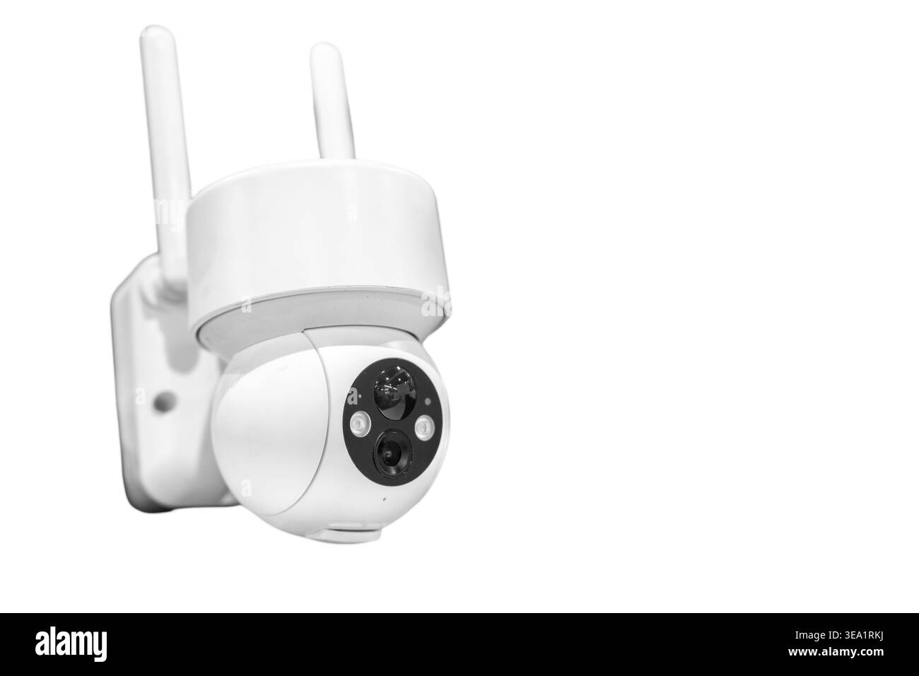Modern IP CCTV security cameras on white background. Stock Photo