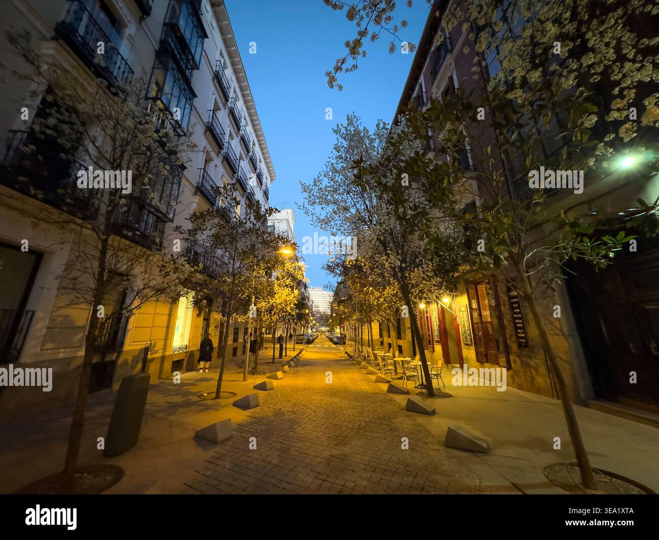 Calle de Orellana at dusk, Centro, Madrid, Spain - Smartphone Captured Stock Image