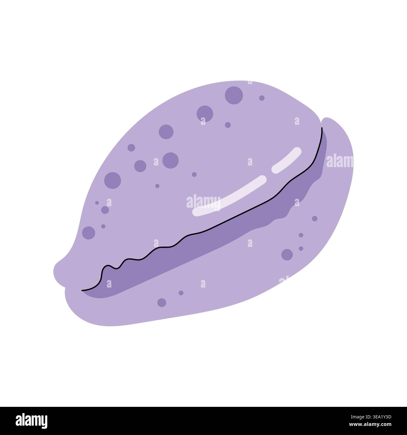 Purple oval cowrie seashell cartoon vector icon on white background ...