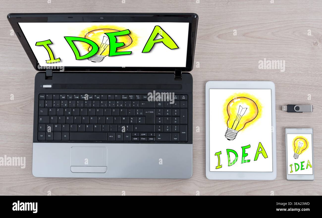 Idea concept shown on different information technology devices Stock Photo