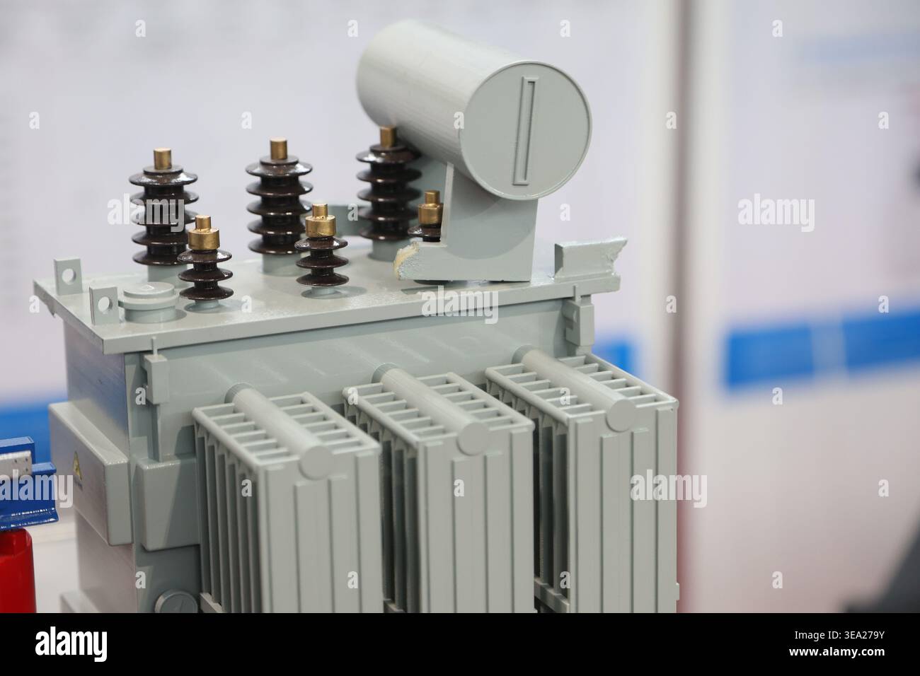 The transformer is surrounded by a white background Stock Photo