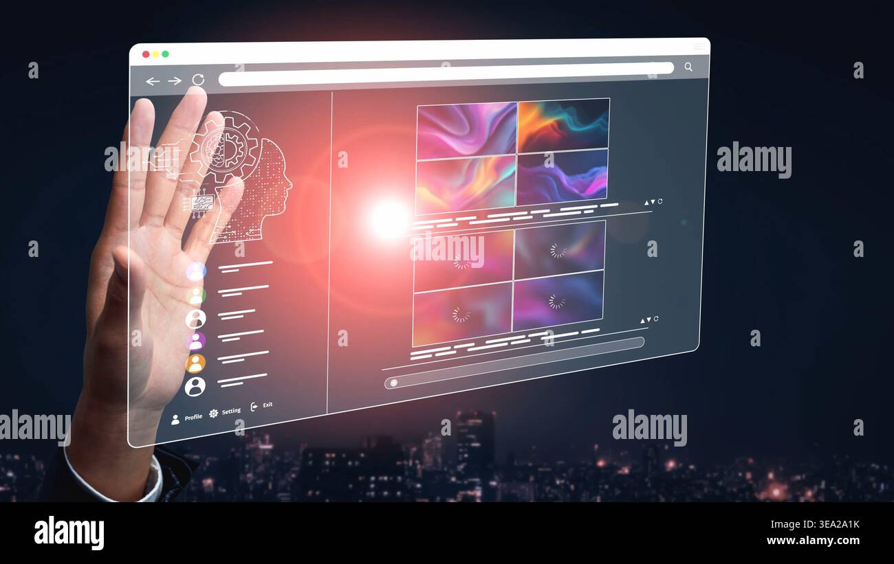 AI image generator interface enables image, AI, and generator process by converting user prompt into visual content using intelligent algorithms Stock Photo