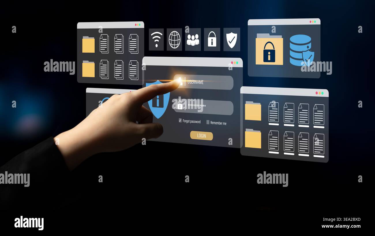 Secure login and file management interface with folder, password, and ...