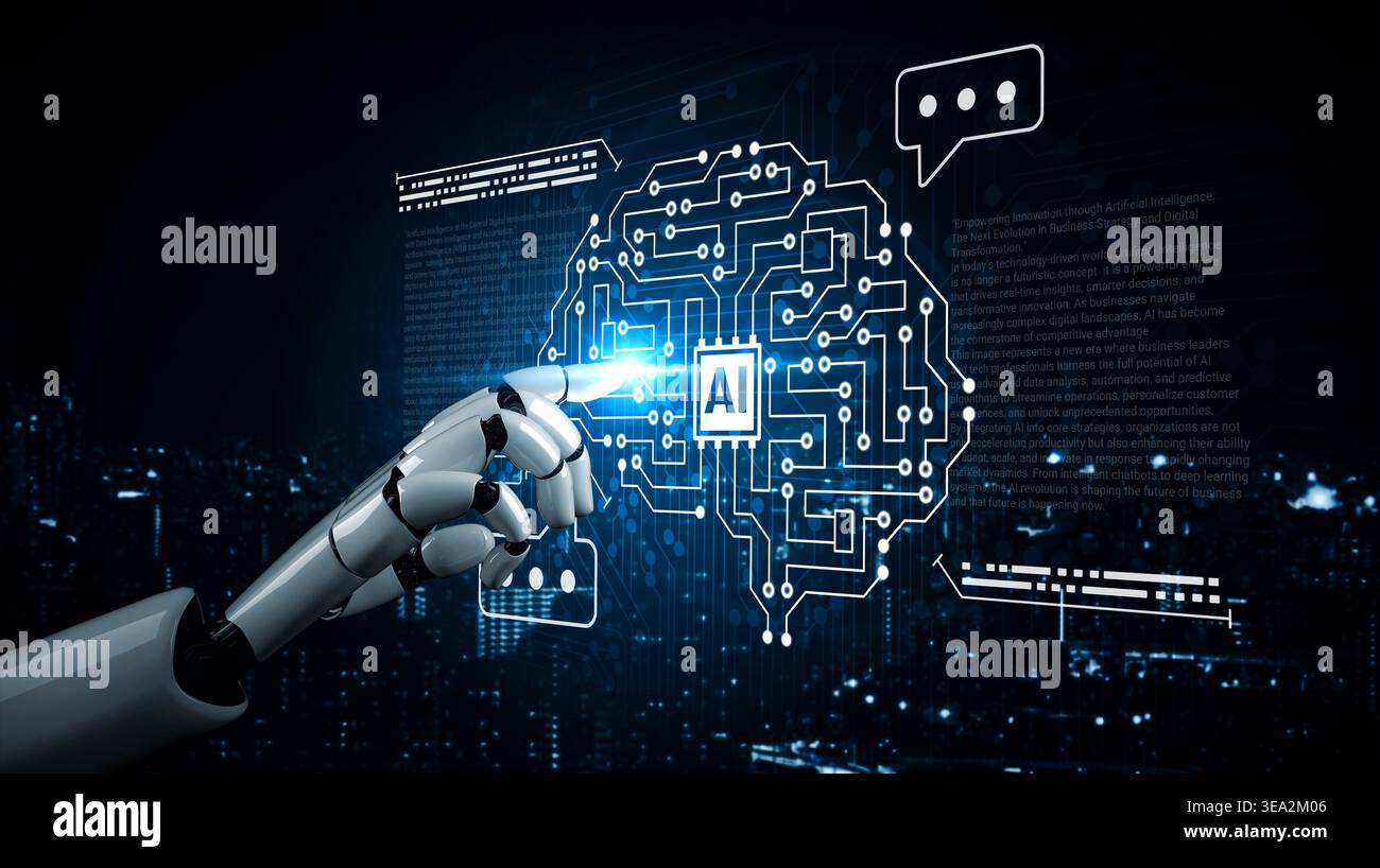 AI processing complex data networks and powering digital transformation, enabling automation, insight generation, and innovative enterprise solutions Stock Photo