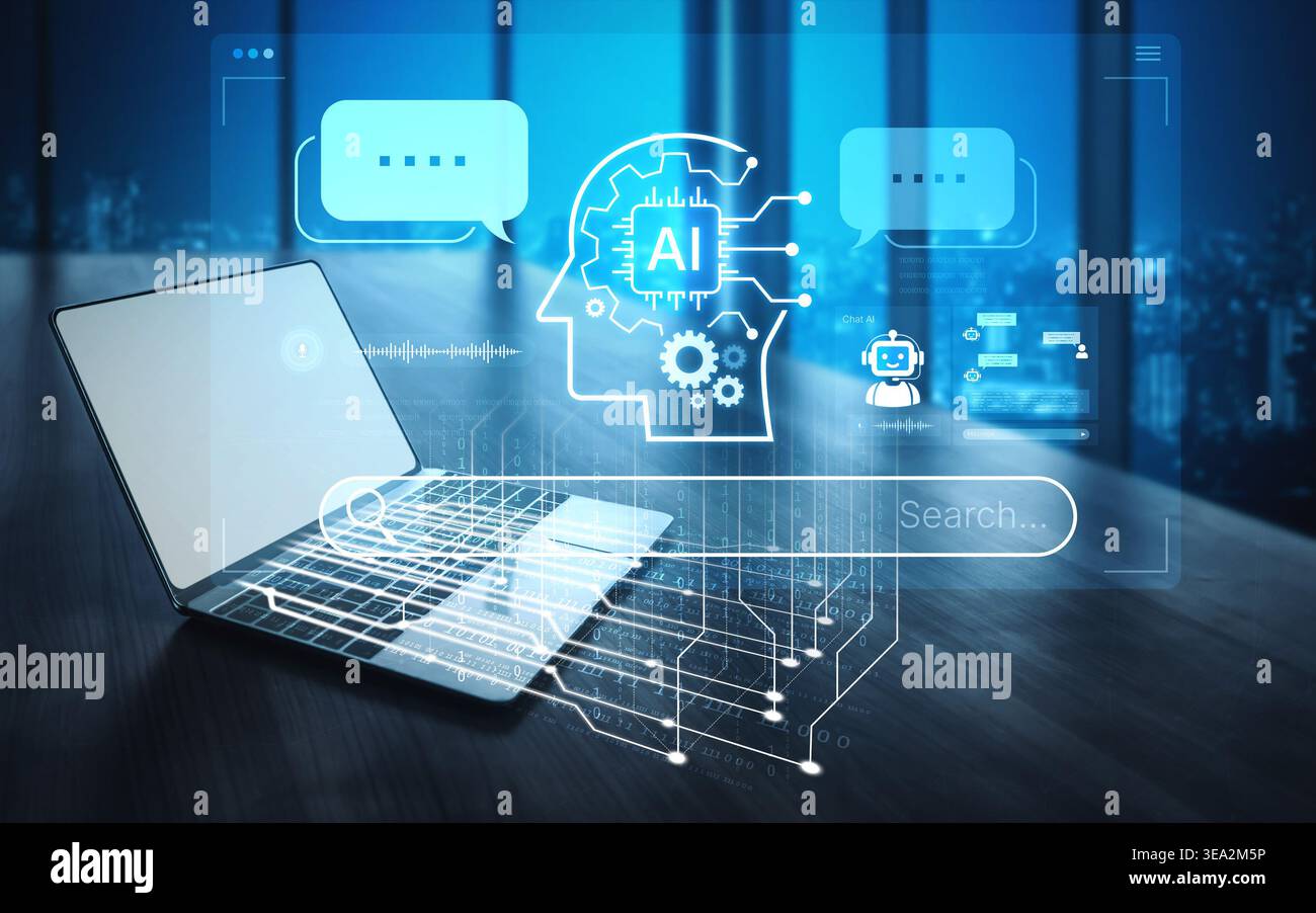 Advanced AI cognitive computing concept with human brain and AI gear ...
