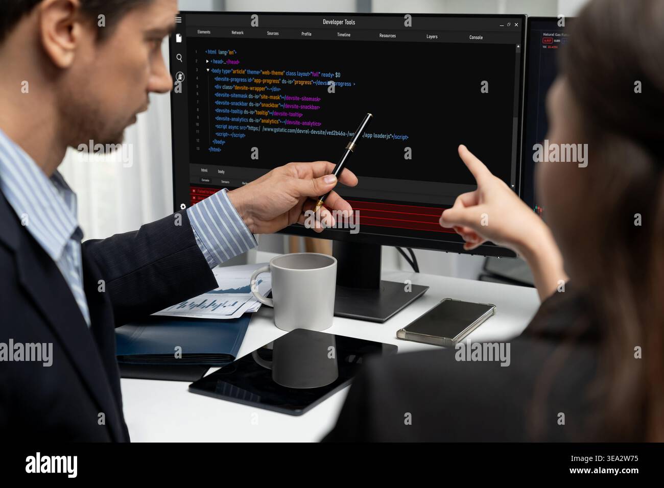 Software development programming on computer screen for brisk application and program coding Stock Photo