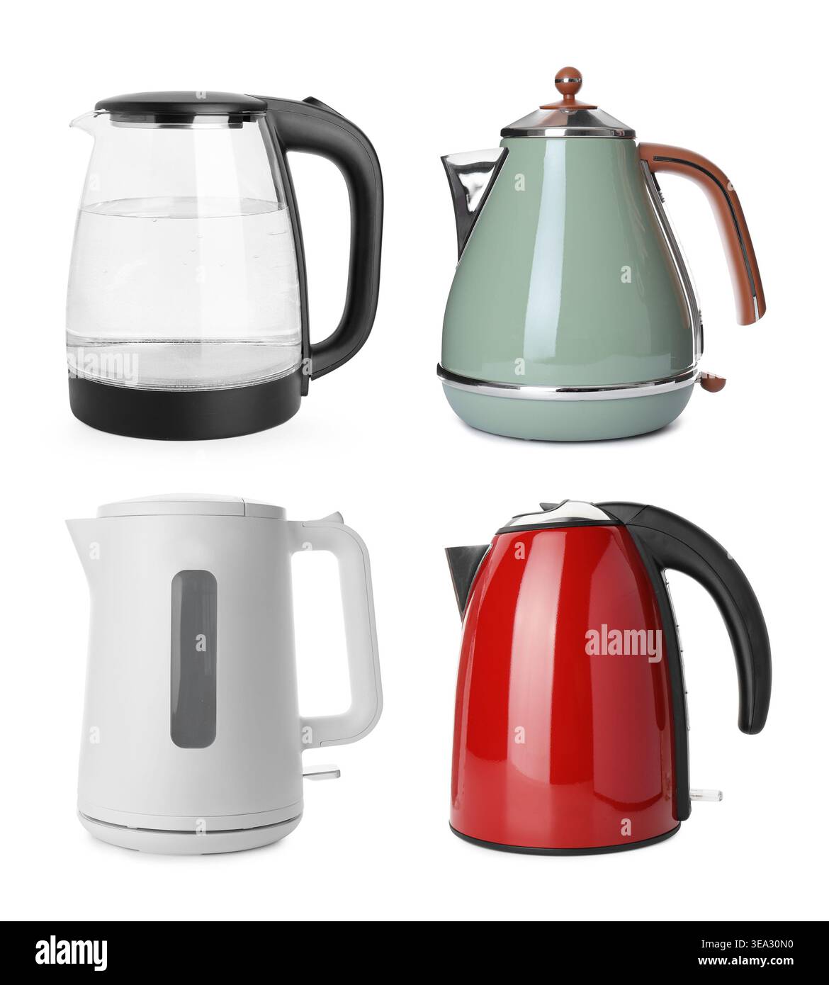 Different electric kettles isolated on white, set Stock Photo