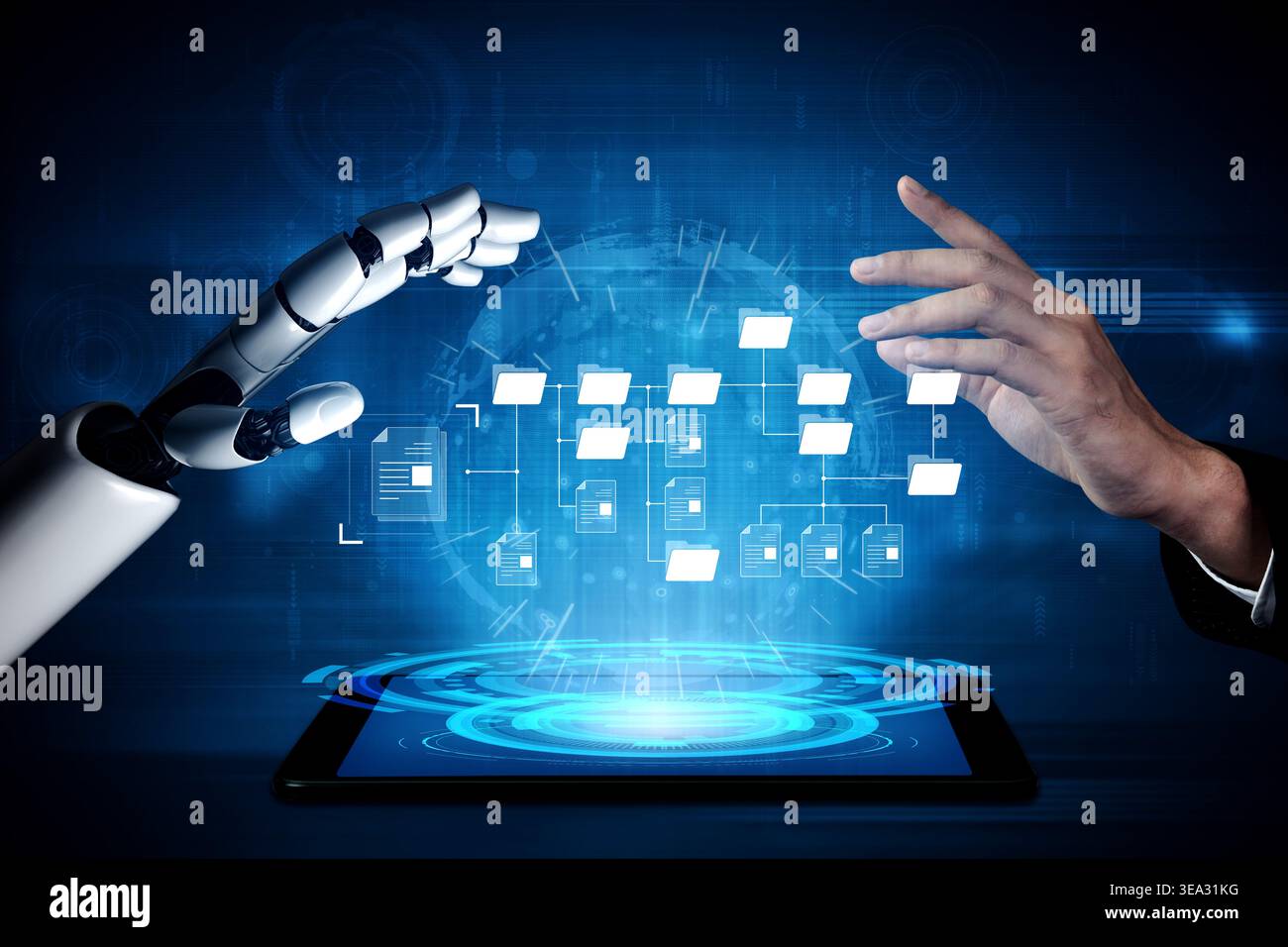 AI organizing file directory structure, streamlining folder management, arranging document paths, and automating digital hierarchy operations. Vouch Stock Photo
