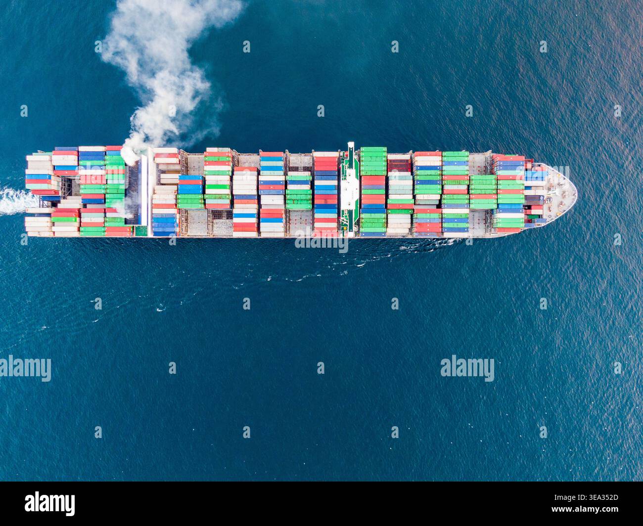 Drone aerial view of a large container cargo ship transporting goods ...