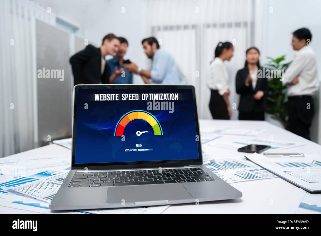 Computer software evaluating website loading speed. Concept of improving website loading speed brisk. Stock Photo