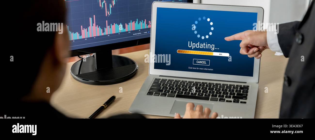 Software update on computer for brisk version of device software upgrade Stock Photo
