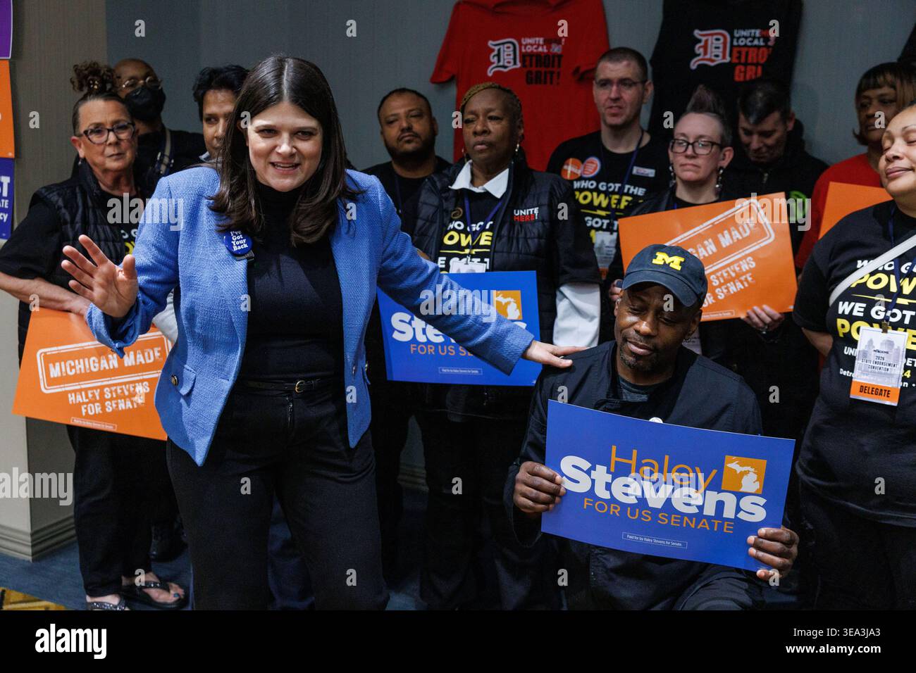 U.S. Rep. Haley Stevens speaks at the Michigan Democratic Party ...