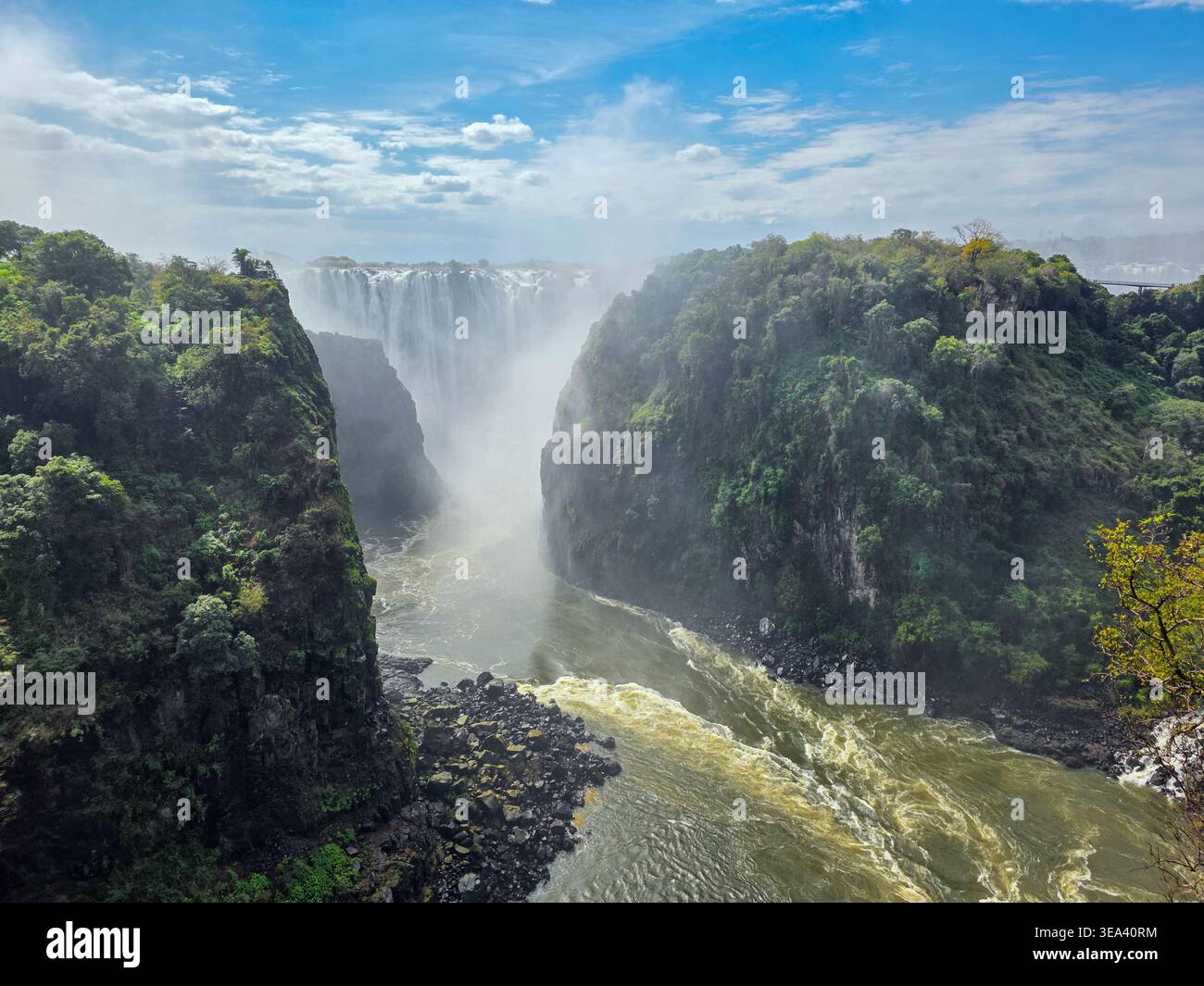 Victoria Falls on Zambian side full of water, Zambia, Africa Stock