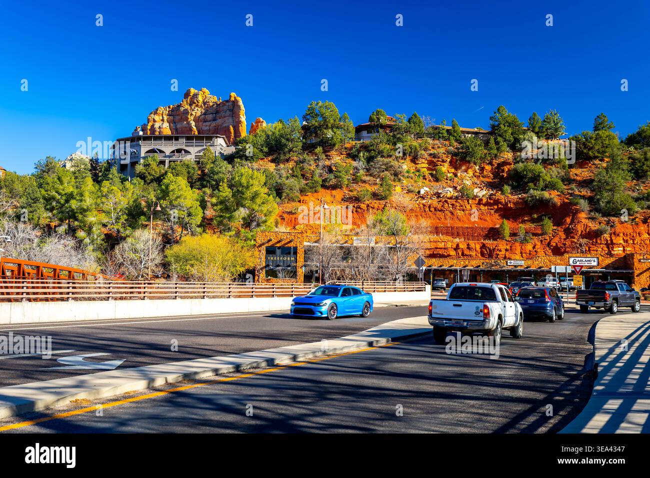 Sedona, AZ, USA - February 03, 2026: Downtown Sedona buildings sit ...