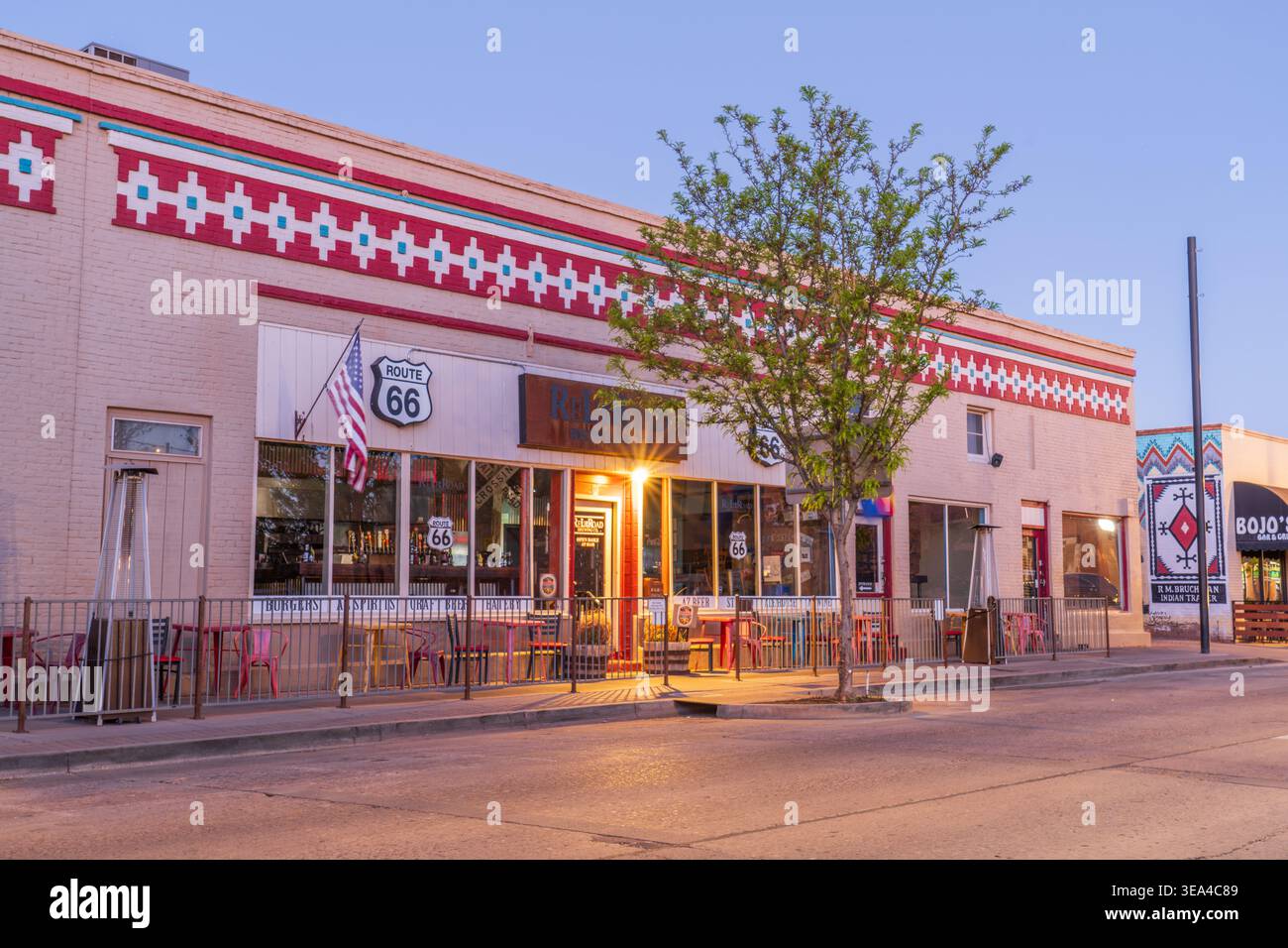 Winslow, Arizona, USA - April 5th 2026: Relic Road Brewing Company building at dawn, on the route 66 in Winslow, USA Stock Photo