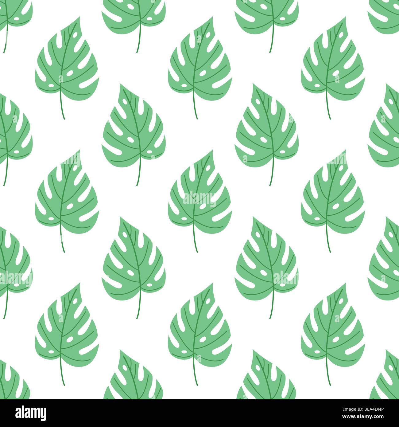 Green monstera leaf seamless pattern, minimalist tropical botanical background for fabric, wallpaper, nursery decor and organic packaging Stock Vector
