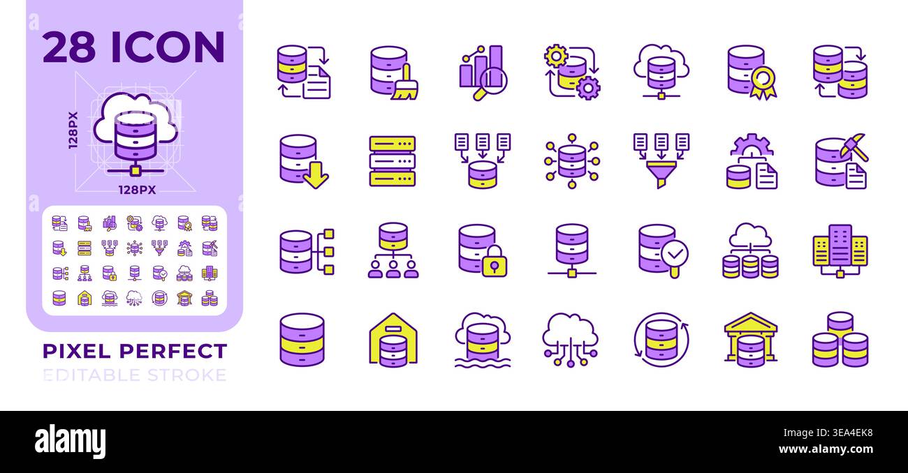 Data analytics pixel perfect line color icons set Stock Vector