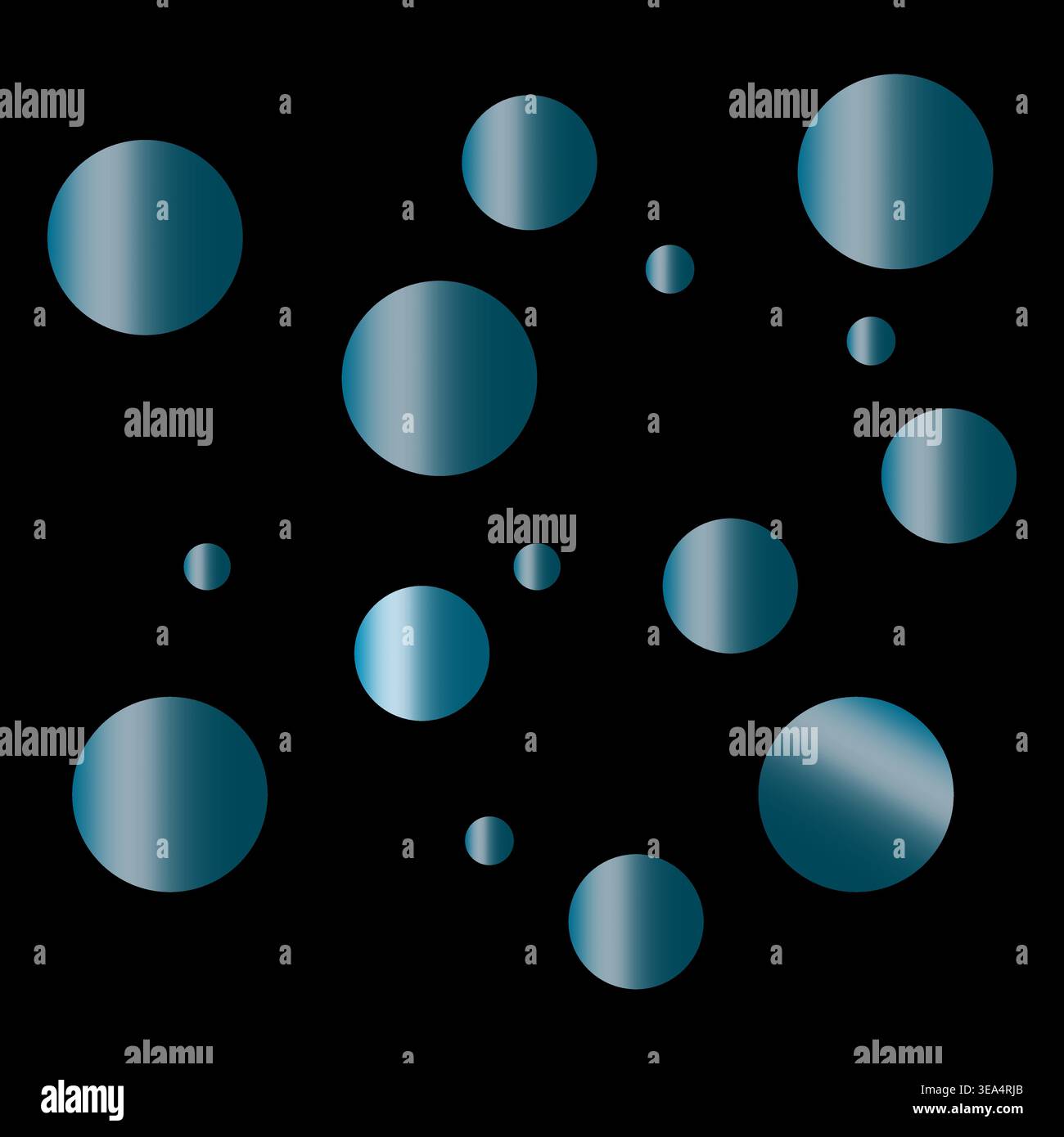 Blue circle set. Teal Vector gradient sphere. Dark black background backdrop. Abstract bubble pattern style. Stock Vector