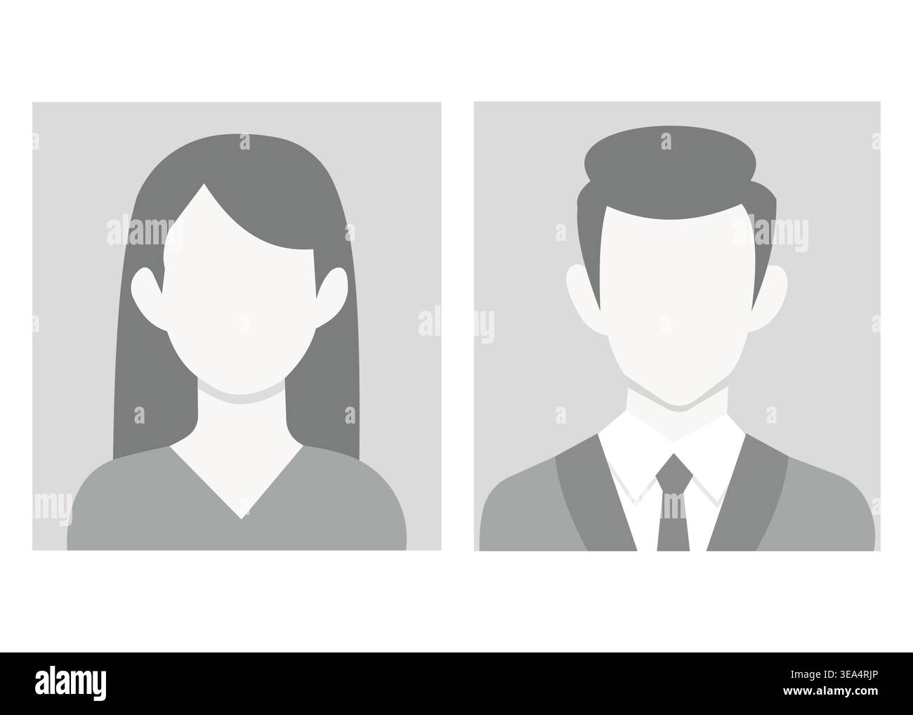 Flat vector illustration of default user avatar icons featuring male and female profiles, ideal for UI design, apps, websites, and user account placeh Stock Vector