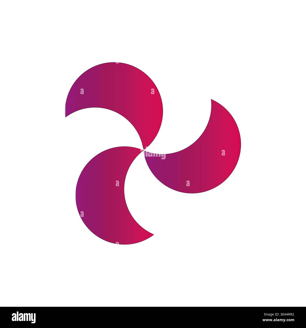 Abstract circular element. Purple pink gradient. Swirling motion Vector. Three arc shapes. Stock Vector