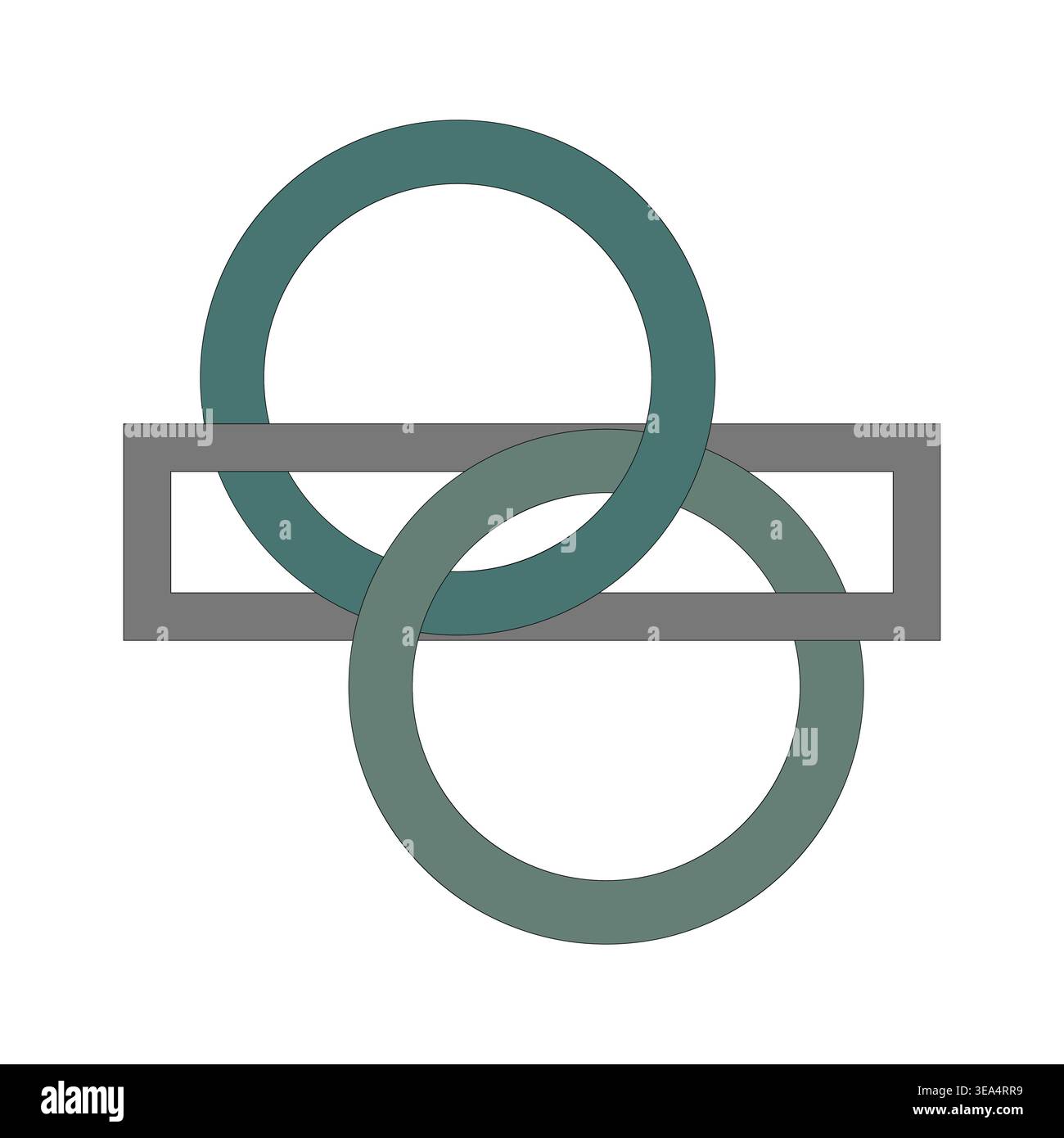 Interlocking ring icon. Green circle Vector symbol. Gray rectangle shape. Unity abstract connection emblem sign. Stock Vector