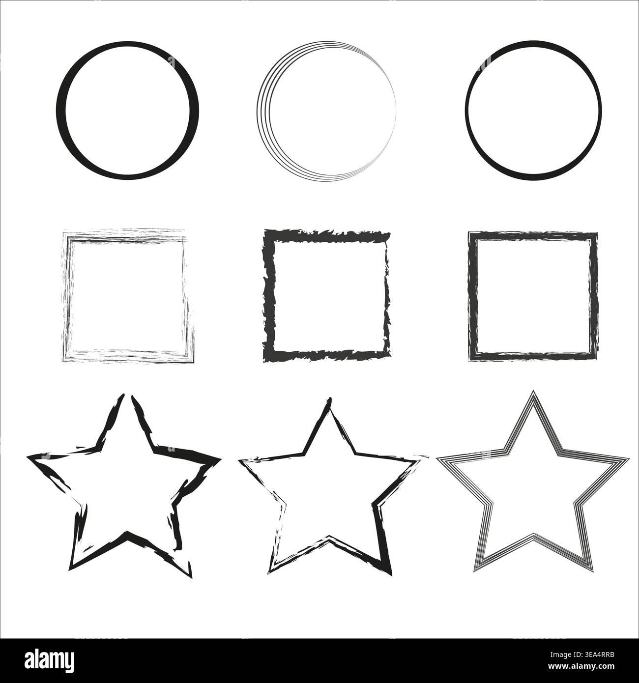 Grunge shape collection. Circle square stars. Abstract contour set. Vector frame border. Stock Vector