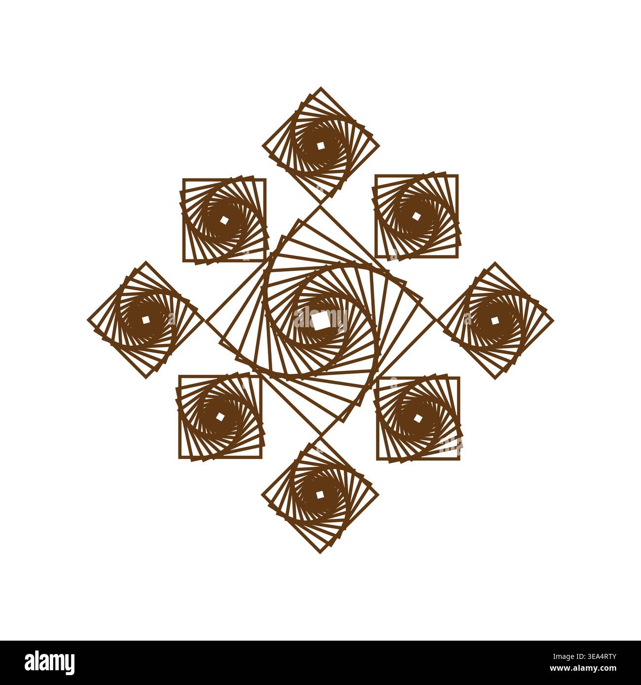Intricate spiral pattern. Brown artistic vector design. Complex geometric shape. Abstract swirling element. Stock Vector