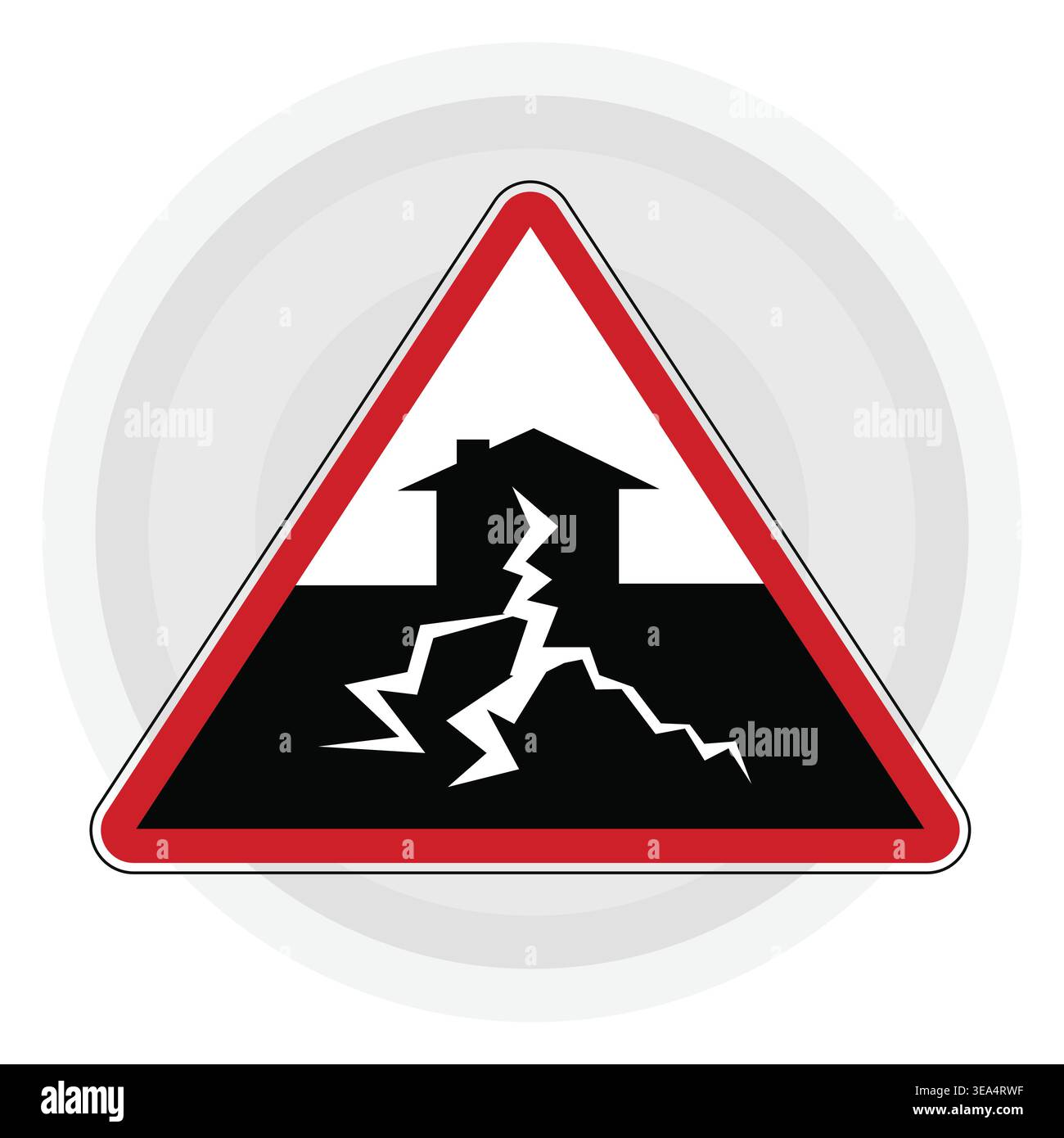 Structural Instability Sign A bold triangular warning sign depicting a house over cracked ground ...