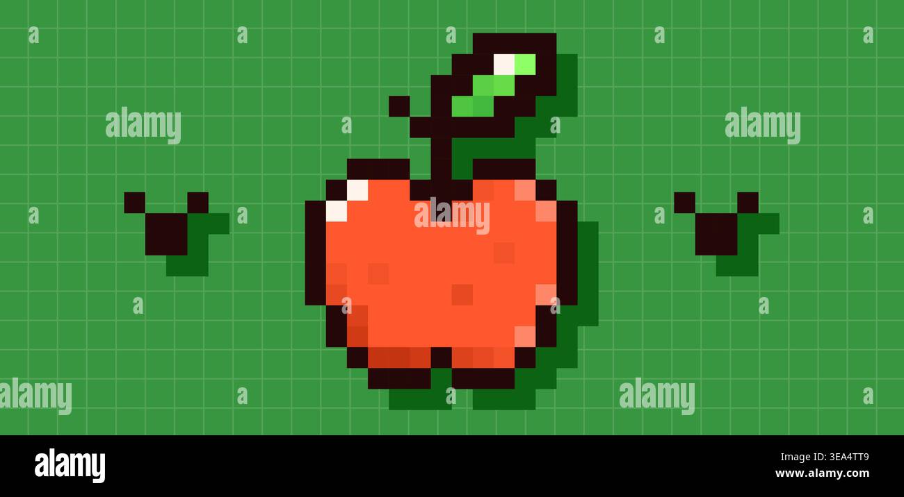 Back to School pixel art red apple. Stock Vector